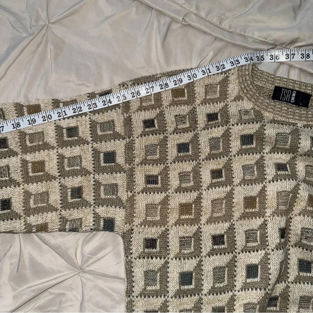 Vintage TSR USA Mens Knit Sweater Sz L Pullover Crew‎ Neck Geometric 80s 90s